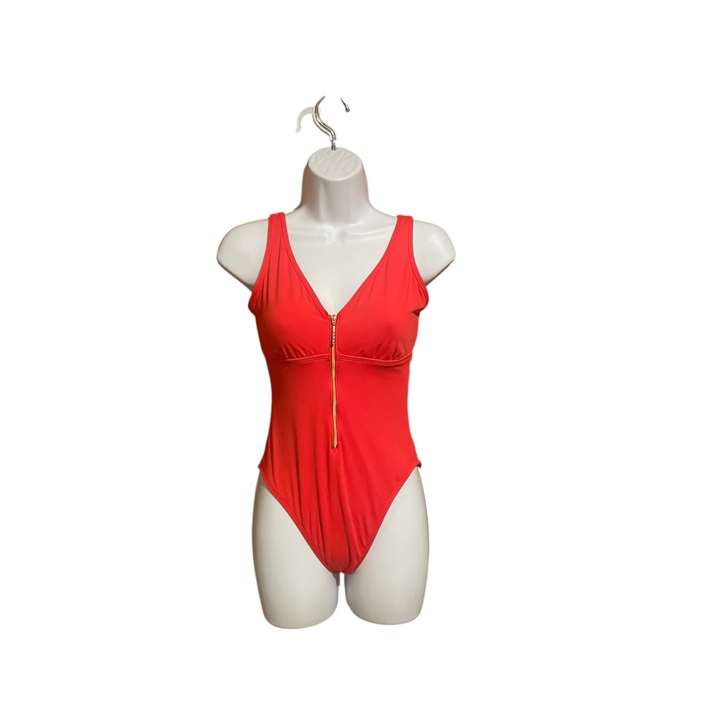 Red Zip-Front Women's One-Piece Swimsuit